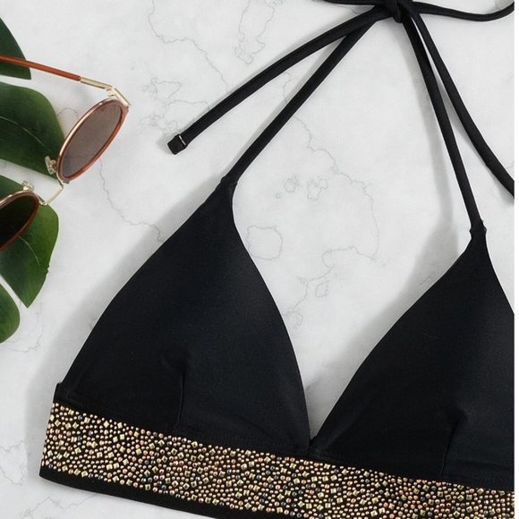 Studded Halter High Waisted Bikini Swimsuit Bathing suit - Picture 5 of 8